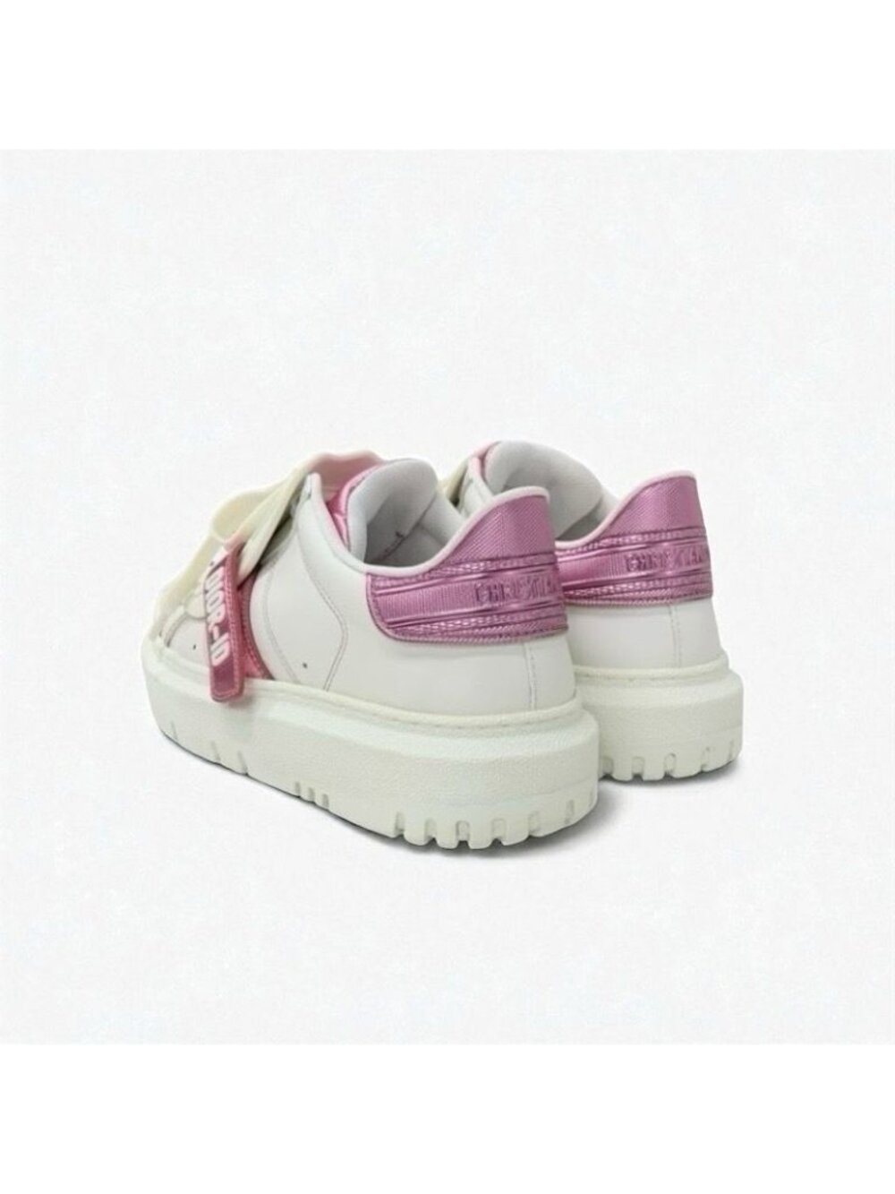 Christian Dior-id Sneakers Shoes Leather Rubber White Pink Logo Velcro - Picture 4 of 10